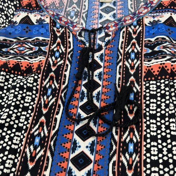 Flying Tomato Multi Color Boho Hippie Mini Dress Tunic Paisley Tassel Size M - Picture 4 of 5
